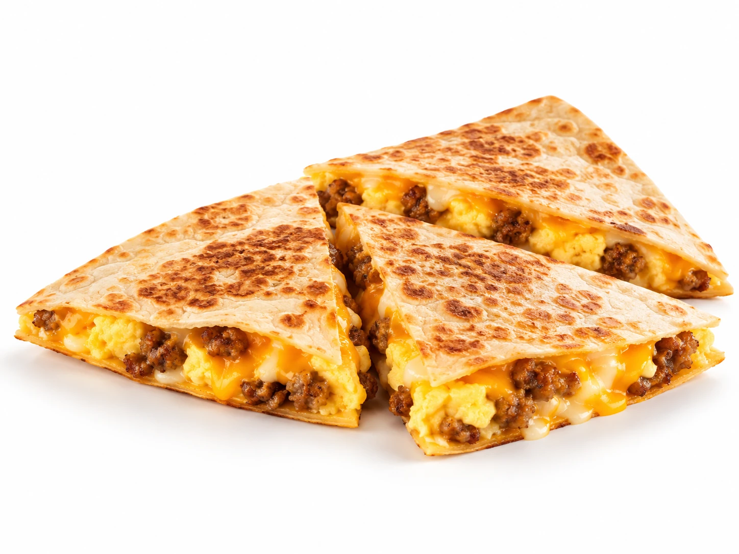 Breakfast Quesadilla Sausage with scrambled eggs, melted cheese and sausage