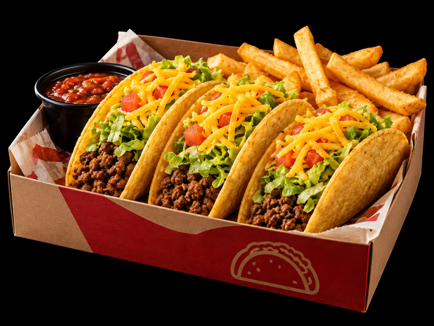 Taco Bell Classic Taco Box with crunchy tacos, fries and salsa dip