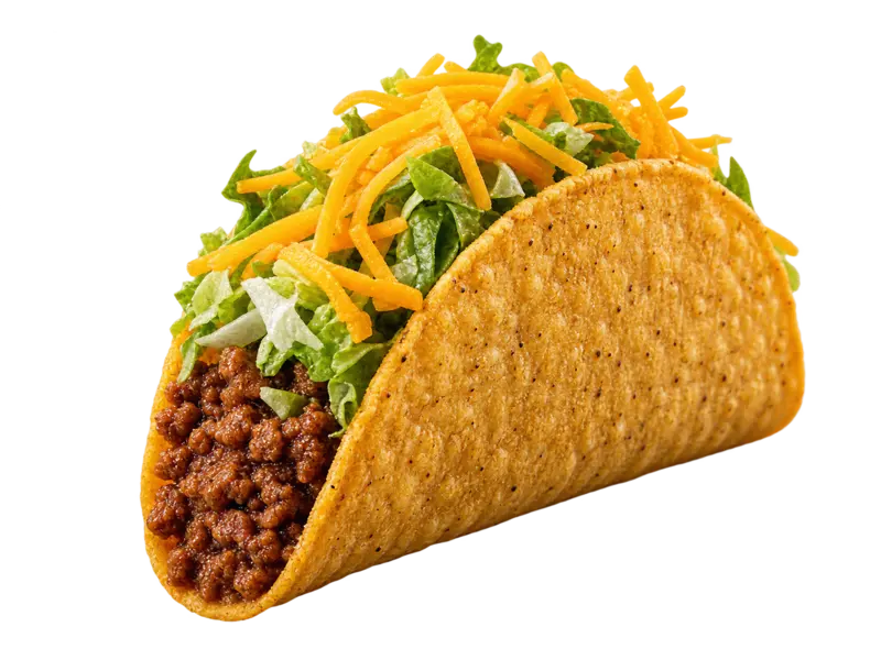 Taco Bell Crunchy Taco with seasoned beef, lettuce and shredded cheese